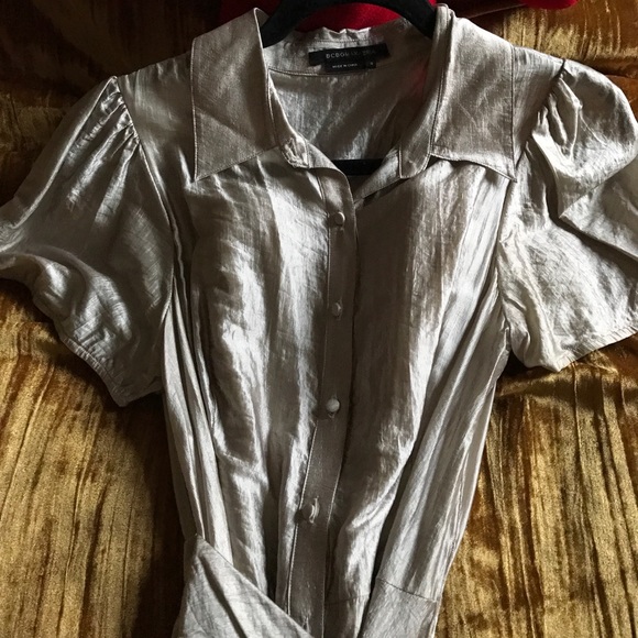 BCBG Max Azria Vintage Silver Metallic Fit and Flare Midi Dress - Picture 8 of 11